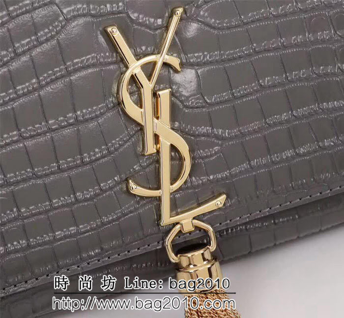 YSL聖羅蘭 經典金扣 鱷魚紋牛皮 時尚流蘇包 26700 YAS1124